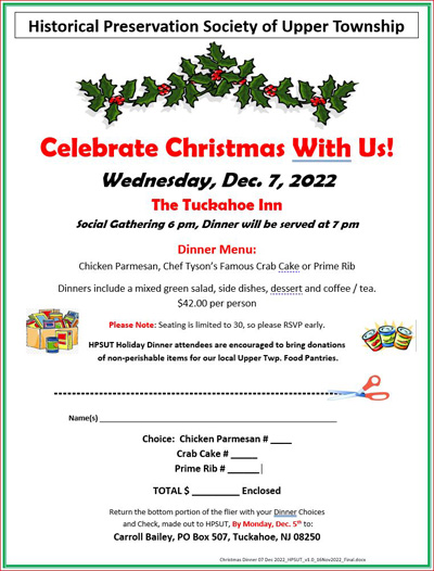 Christmas Dinner Dec 7 2022 @ Tuckahoe Inn